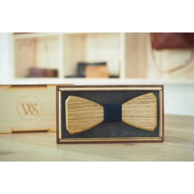 Wood Style Set Hranatý Dub opasek motýlek a manžetové knoflíčky Modrotisk