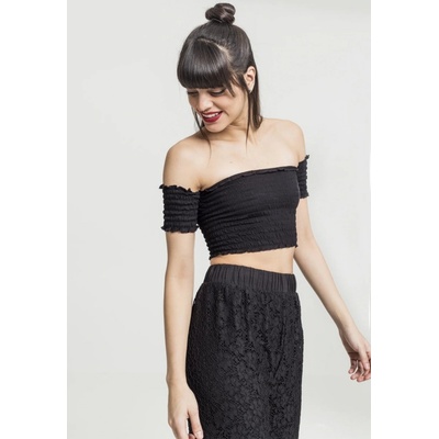Urban Classics Ladies Cropped Cold Shoulder Smoke Top black