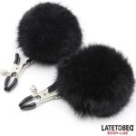 Latetobed Щипки за зърна с пухкави черни топчета Fur Ball Clamps
