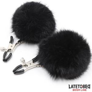 Latetobed Щипки за зърна с пухкави черни топчета Fur Ball Clamps
