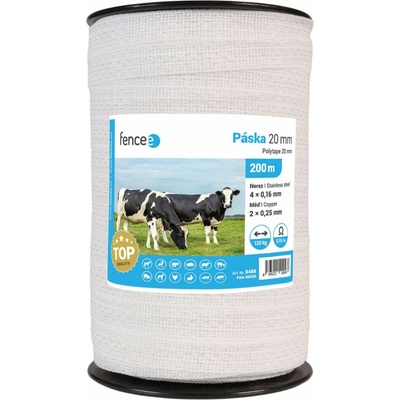 Páska na elektrický ohradník, šírka 20 mm, biela, 200 m, 0,19 Ω/m