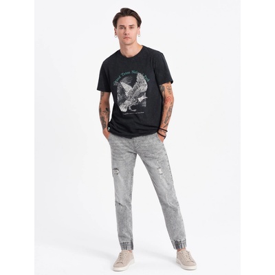 Ombre Men's denim pants with rubbing black