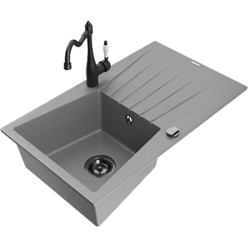 Mexen Cesar гранитна мивка с една кутия с отцедник и кухненски смесител Carla, сив - 6514-71-670700-70-B (6514-71-670700-70-B)