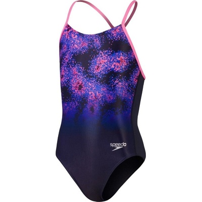 Speedo Placement Lane Line Back Girls Navy/Pink/Cobalt Pop