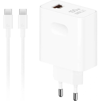 Huawei Оригинално Зарядно с Кабел, Honor 100W USB-A/USB-C Super Charge 220v, Бял (HN-200500C02)