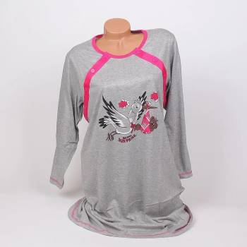 Image 1 of Нощница за кърмачки в сиво с щъркел и цикламен кант