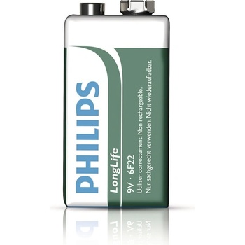 Philips LongLife 9V, цинково-хлоридна батерия (6F22L1F/10)