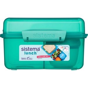 Sistema Кутия за закуски Sistema Lunch Cube Max с разделени части и контейнер за кисело мляко с двоен капак 2 л, мента