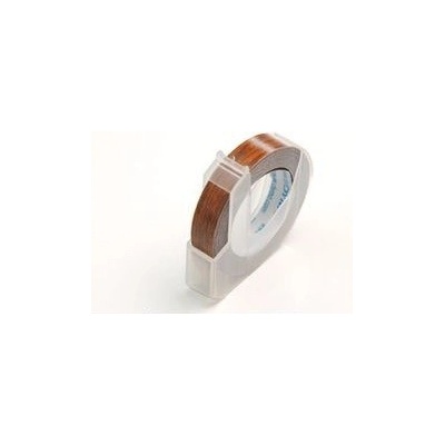 Dymo Omega, 9mm x 3m, bílý tisk / hnědý (dřevený) podklad, kompatibilní páska