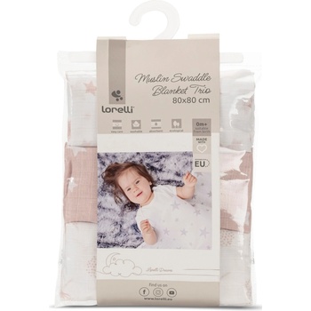 Lorelli Сет памучни пелени Lorelli - 80 х 80 cm, 3 броя, Mellow Rose Mix (10340102301V)