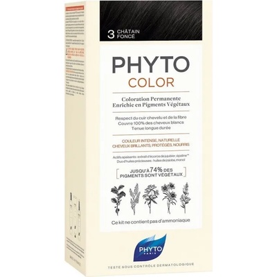 PHYTO Безамонячна боя за коса 3 Тъмен Кестен , Phyto Phytocolor Coloration Permanente 3 Dark Brown 50ml