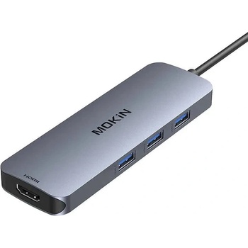 Mokin 8в1 хъб MOKiN, USB-C към 2x 4K 60Hz HDMI + USB-C + USB 3.0 + SD + Micro SD, сребрист (KXG0079475)