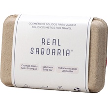 Real Saboaria Solid Cosmetics tuhý šampón 20 g + tuhé mydlo 20 g + hydratačné telové mlieko 20 g darčeková sada