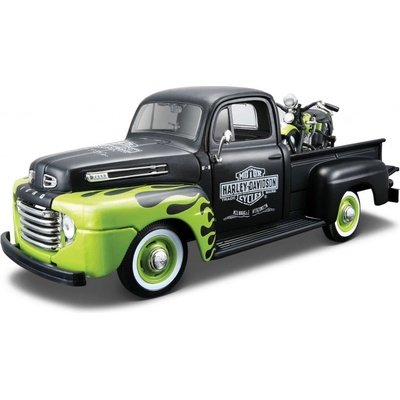 MaistoHD Ford F + FL Panhead 1948 zeleno kombinace barev černá 1:24