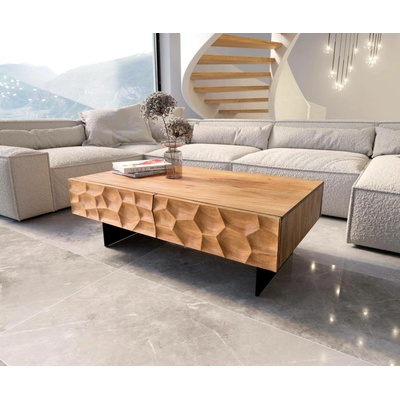 Delife Solu 120x70 cm akácie přírodní 4 zásuvky závěsná kovová podnož černá 3D čelo