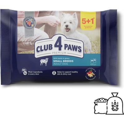 СLUB 4 PAWS Premium SET 5+1 kapsička pre psov s jahňacím mäsom v omáčke 6 x 80 g