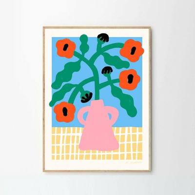 Moikka Plagát Red Poppies in Pink Vase by Madelen Möllard 70x100
