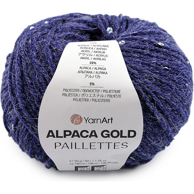Pletací příze Alpaca Gold s flitry 50 g, střední, 9 (9313) modrá pařížská