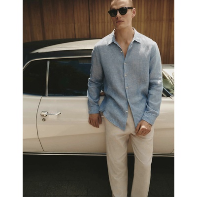 Marks & Spencer Риза от чист лен Marks & Spencer синя Marks & Spencer | Sin | МЪЖЕ | S