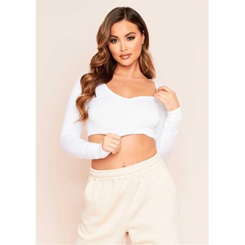 Image 1 of Missy Empire Къса блуза Missy Empire Basic Jersey V Plunge Crop Top - White