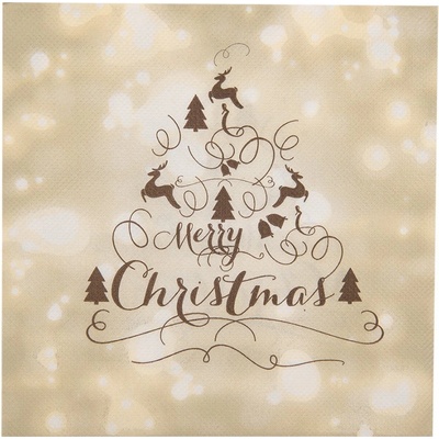 Clayre & Eef Béžové papírové ubrousky s jeleny Merry Christmas 33x33 cm 20ks