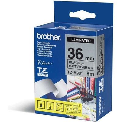 Brother originální páska do tiskárny štítků, Brother, TZE-M961, černý tisk/stříbrný podkla TZEM961