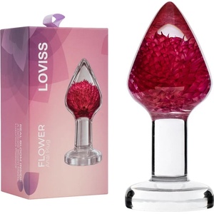  Анален плъг с истинско цвете, красив и прозрачен, 9см. - Flower Butt Plug (11425)