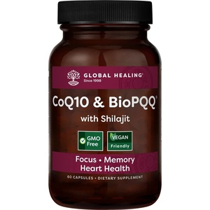Global Healing Антиоксидант за сърдечното и неврологичното здраве - kоензим q10 + Био Пиролохинолин хинон & Шилажит, 60 капсули (3014 (cqpq-60))