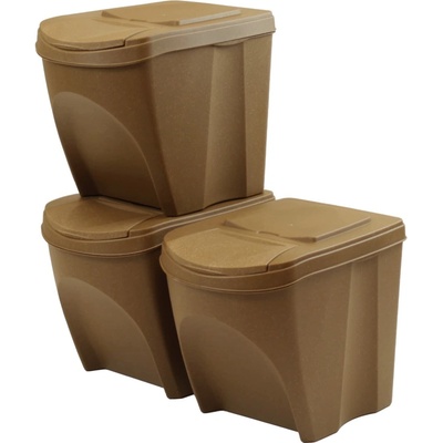 PROSPERPLAST Sada 3 odpadkových košov SORTIBOX ECO WOOD naturo 3 x 25 l
