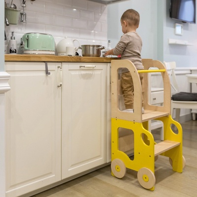 Family scl Montessori učící věž s motivem auta 3v1 Žlutá Přírodní