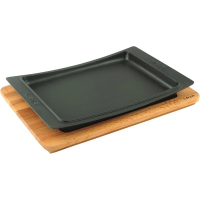 LAVA Metal litinový talíř 36x24 cm s dřevěným podstavcem