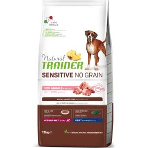 Natural Trainer Natural Sensitive NO GRAIN Свинско Възрастни Средни и Макси 12 кг
