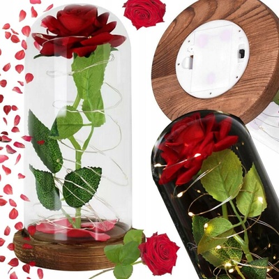 STABILIZOVANÁ RŮŽE VE SKLE ČERVENÁ DÁREK LED SVÍTÍCÍ K PŘÍLEŽITOSTI PRO ŽENY