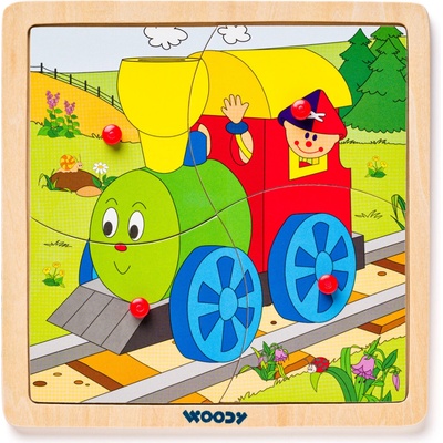 Woody Puzzle na doske Mašinka zvieratá s mláďatami pes