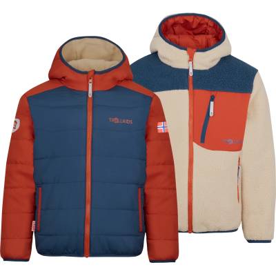 TROLLKIDS Детско поларено яке Trollkids Kid's Sandvika Turnover Jacket Fleece jacket - Desert / Mystic Blue / Red Clay - размер 98 (EU) (703-4007-0112)