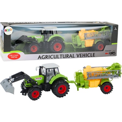 mamido Zelený poľnohospodársky traktor s bagrom a postrekovačom