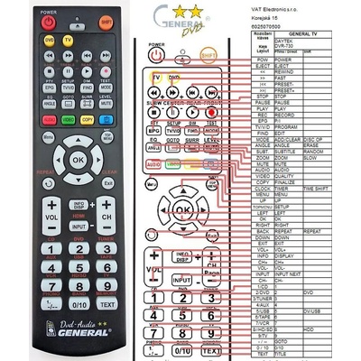 GENERAL Daytek DVR-730, DVR-740 - съвместимо дистанционно управление на марката General (Daytek DVR-730, DVR-740)