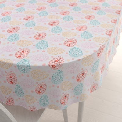 Biante Veľkonočný teflónový oválny obrus TF-106 Farebné kraslice na bielom 120x140 cm