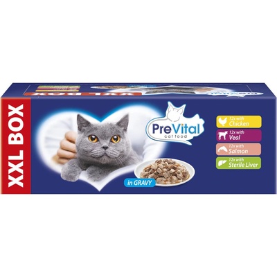 Prevital XXL BOX Mix chutí s kuřetem telecím lososem a játry v omáčce 48 x 100 g – Zbozi.Blesk.cz