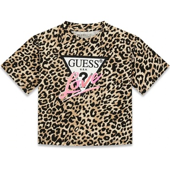 GUESS Тениска с леопардов принт за момиче с лого Guess Love