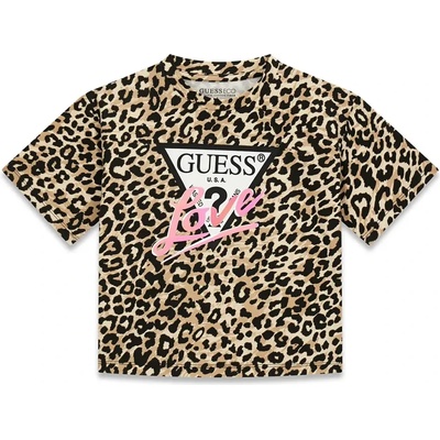 GUESS Тениска с леопардов принт за момиче с лого Guess Love
