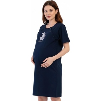 Тъмносиня нощница за кърмене с апликация зайчета