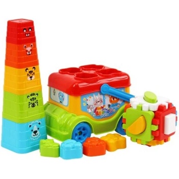 Mikro Автобус/вмъкваща 20см свободен ход + пирамида сгъваеми чашки 5бр и куб вмъкващ