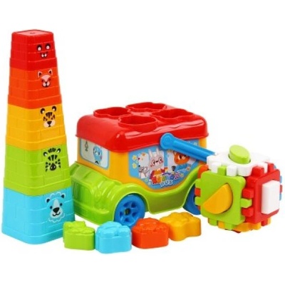 Mikro Автобус/вмъкваща 20см свободен ход + пирамида сгъваеми чашки 5бр и куб вмъкващ