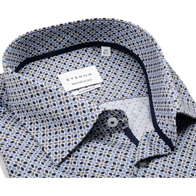 Eterna Modern Fit Twill košile s modro-bronzovým vzorem prodloužený rukáv