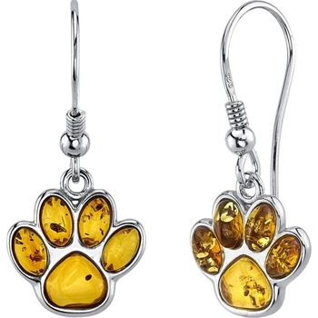 Eppi visiace strieborné náušnice s jantárovými labkami Agapi E38507