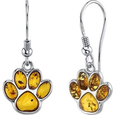 Eppi visiace strieborné náušnice s jantárovými labkami Agapi E38507