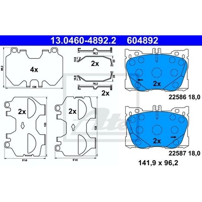 Sada brzdových platničiek, vždy 4 kusy v sade ATE 13.0460-4892.2 (13046048922)
