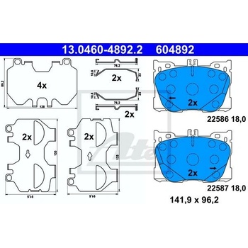 Sada brzdových platničiek, vždy 4 kusy v sade ATE 13.0460-4892.2 (13046048922)