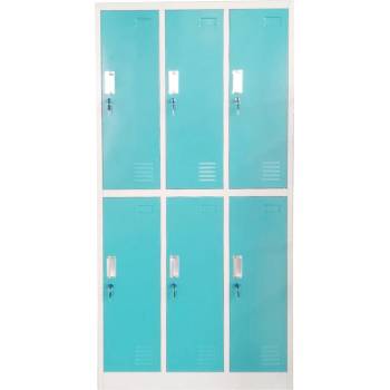 RFG Троен метален гардероб RFG с шест клетки, 90 x 45 x 185 cm, сив корпус и врати с тюркоазен цвят